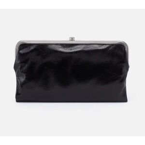 NWT Hobo  Leather Wallet Clutch Lauren Polished Black Double Kiss Lock